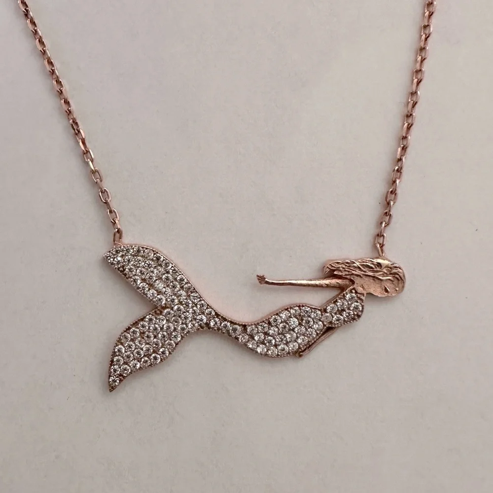 🧜‍♀️Mermaid necklace 925 silver cz 14k rose gold plated